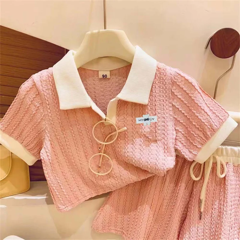 Summer Tops Suit Girls Clothes Sets Baby Cute Sweet Outfit Kids Short Sleeve Blouse Shorts 2Pcs New Children Fashion Sportswear