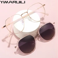 YIMARUILI, gafas polarizadas magnéticas a la moda con Clip para mujer, gafas graduadas ópticas Retro poligonales Anti-UV, montura 81001