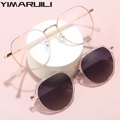 Imagen 1 del producto YIMARUILI, gafas polarizadas magnéticas a la moda con Clip para mujer, gafas graduadas ópticas Retro poligonales Anti-UV, montura 81001