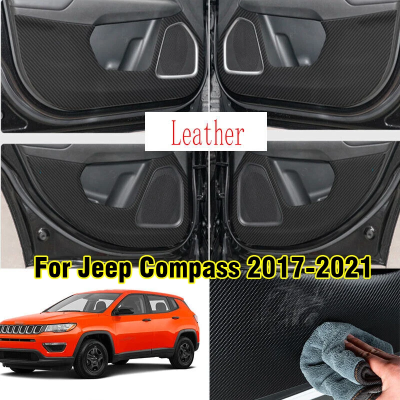 

For Jeep Compass 2017-2021 Carbon Fiber Leather Door Anti Kick Pad Panel Trim