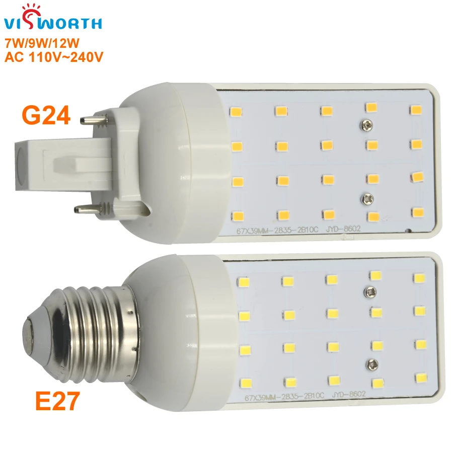 

Светодиодные лампы G24 7 Вт 9 Вт 12 Вт E27 Светодиодный светильник для кукурузы SMD2835 180 градусов переменного тока 110 В 220 В 240 В Горизонтальная вилка света