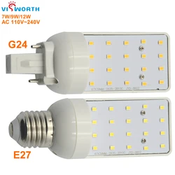 Żarówki LED G24 5W 7W 9W 12W E27 oświetlenie kukurydza LED SMD5050 180 stopni AC 110V 220V 240V wtyczka pozioma światło