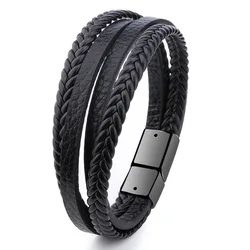 ZG 2023 Vintage Design Handwoven Bracelet for Men Alloy Magnetic Buckle Leather Bracelet Jewelry