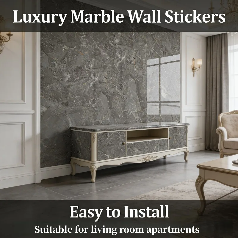 

Luxury Dark Grey Marble Wallpapers Thickened Foam Backed Wall Mural Stickers for Bathroom Hallway Ceiling Decoration Refurbish