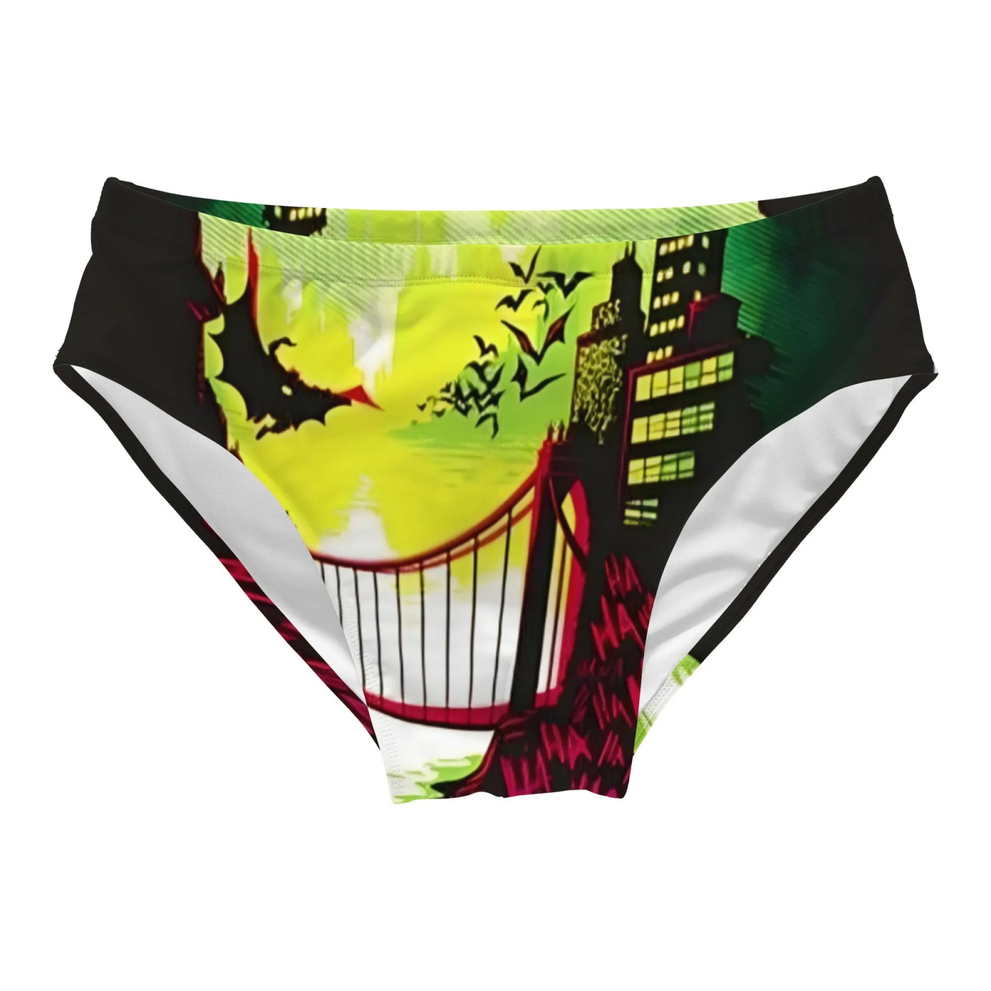 Gothic City Bridge Bat Swim Trunks Breathable Non-Slip Sexy Men's Triangle Trunks Water Sports Surfing Fitness Sexy Men's Bikini