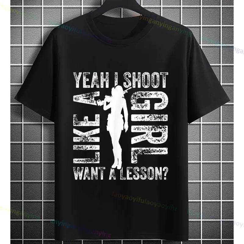 

Футболка с рисунком снайперской винтовки «Ye I Shoot Like a Girl», 100% хлопок, уличная футболка с короткими рукавами и круглым вырезом, футболка в юмористическом стиле