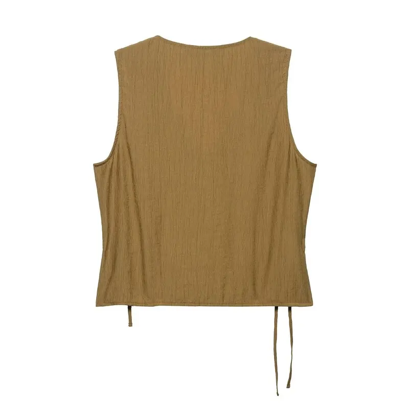 

Новый летний женский комплект Faion, жилет с эффектом, мятые длинные брюки с v-образным вырезом, костюм из двух предметов, модная рабочая одежда 2025 г.