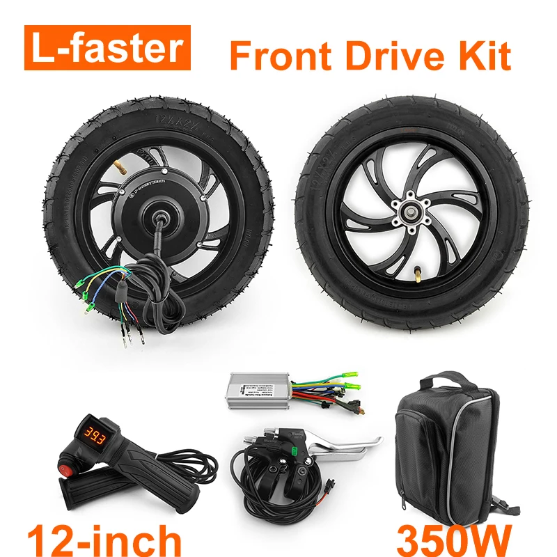 Electric Bike and Scooter Brushless Gear Hub Motor Kit with Disc Brake, Pneumatic Wheel, DIY, 350W, 12 in