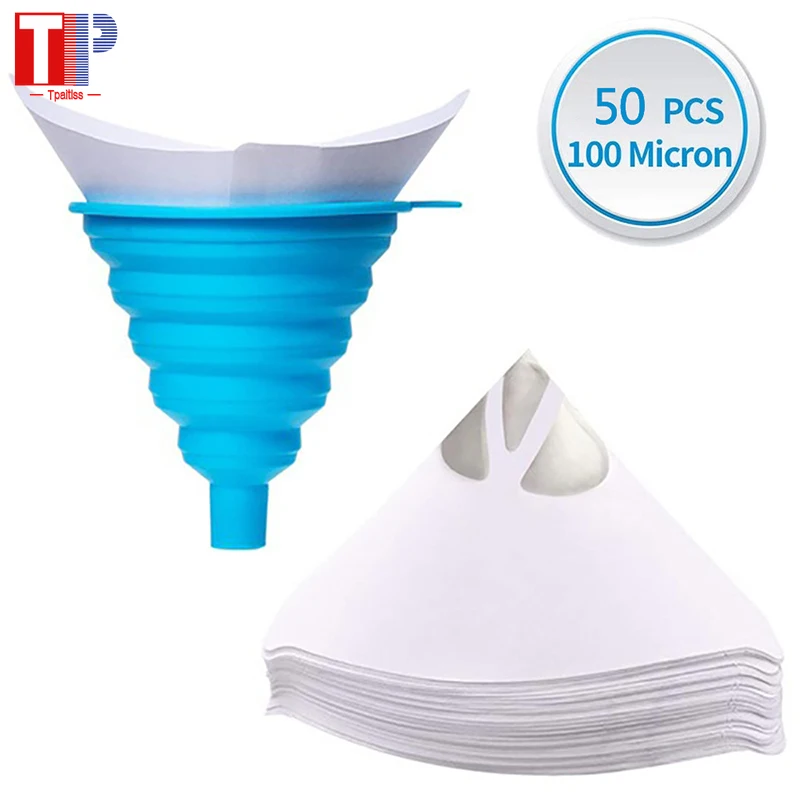 50Pcs Disposable Paint Filter Paper Purifying Straining Cup Funnel 100 Mesh Conical Paint Filte Mesh Nylon Paper