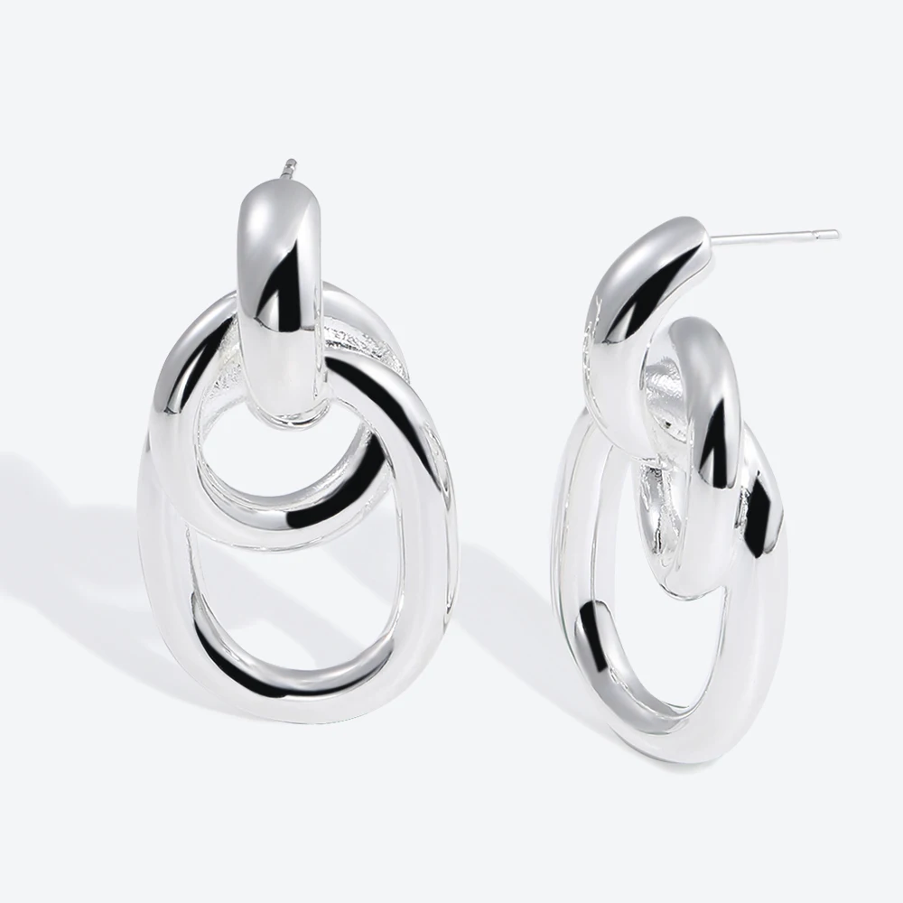 

Glossisland 925 silver plated stainless steel ladies O-shaped geometric earrings Silver white trendy jewelry accessories