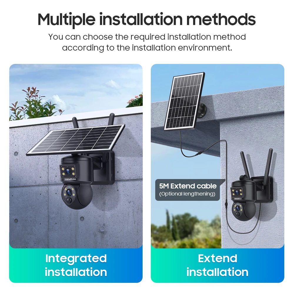 SHIWOJIA 4K 8MP Solar Camera 4G SIM Card Dual Screen Recording Humanoid Tracking Color Night Vision Home Security PTZ Camera