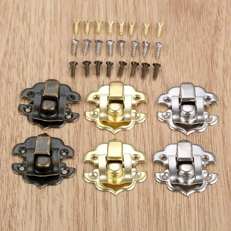 20-teiliges Set Kistenverschlüsse mit Schrauben Gold Silber Antik Bronze Schloss Eisen Retro Vintage Holz Schmuck Wein Geschenkbox
