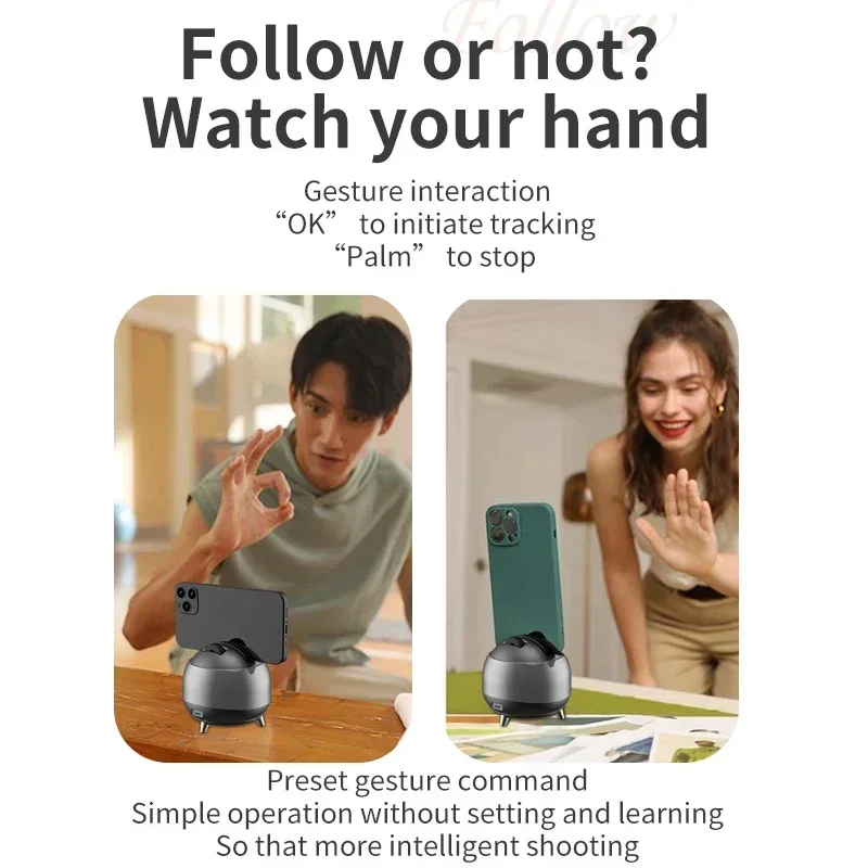 Gimbal Stabilizer AI Follow-Up Video Tripod Phone Tablet Tracking Holder 360 Rotation Selfie Stick Auto Face Tracking