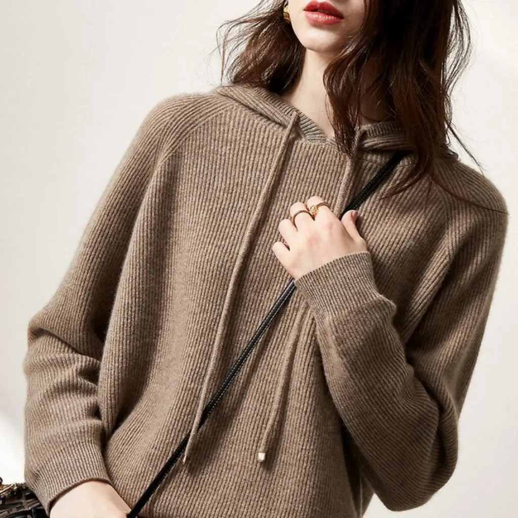 

Women's Autumn Winter Hooded Sheep Sweater Thickened White Short-Sleeved Knitted Sweatshirt Fashion Loose Base Layer with Hat