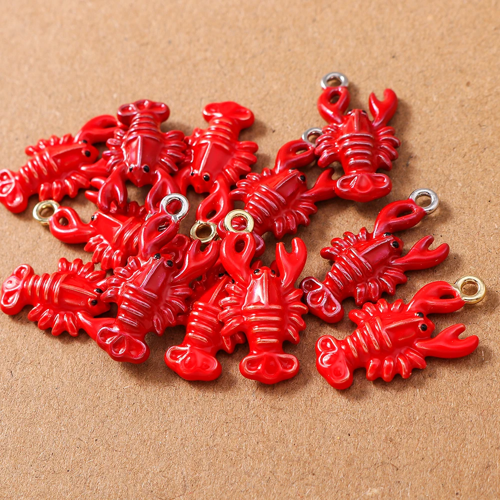 5 Stück 22*11mm Emaille Hummer Charms Anhänger für Schmuckherstellung Halskette Ohrringe Armband DIY handgemachte Accessoires Zubehör