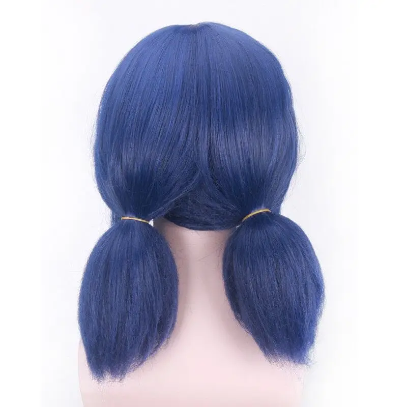 Anime Cosplay Wig for Girls Women Blue Hair with Red Stud Earrings Halloween Cosplay Girls Superhero Anime Dress Up