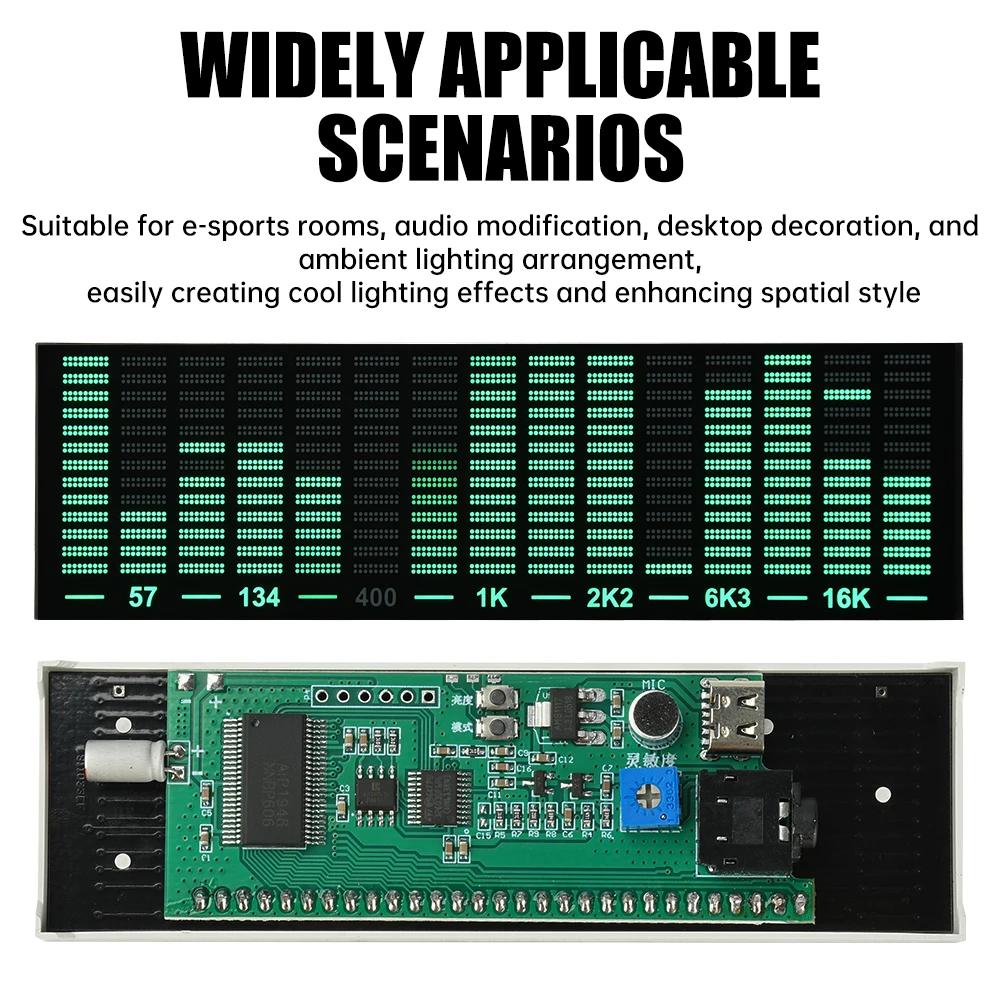 Multi-mode LED Pickup Ambient Light Music Spectrum Voice Control Pickup Rhythm Analyzer Audio Level Indicator VU Meter Type C