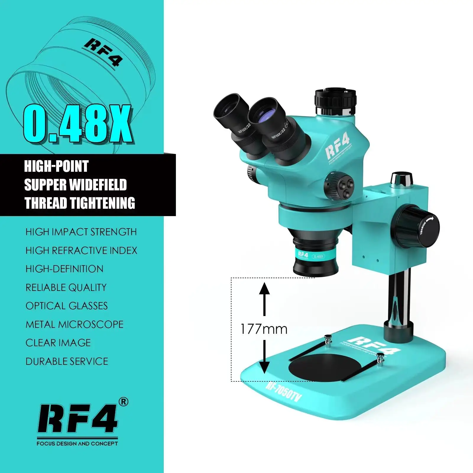 RF4 WD165 0.48X 0.5X 0.7X Auxiliary Microscope Objects Lens  for Trinocular Stereo Zoom Barlow Camera Glass Lens