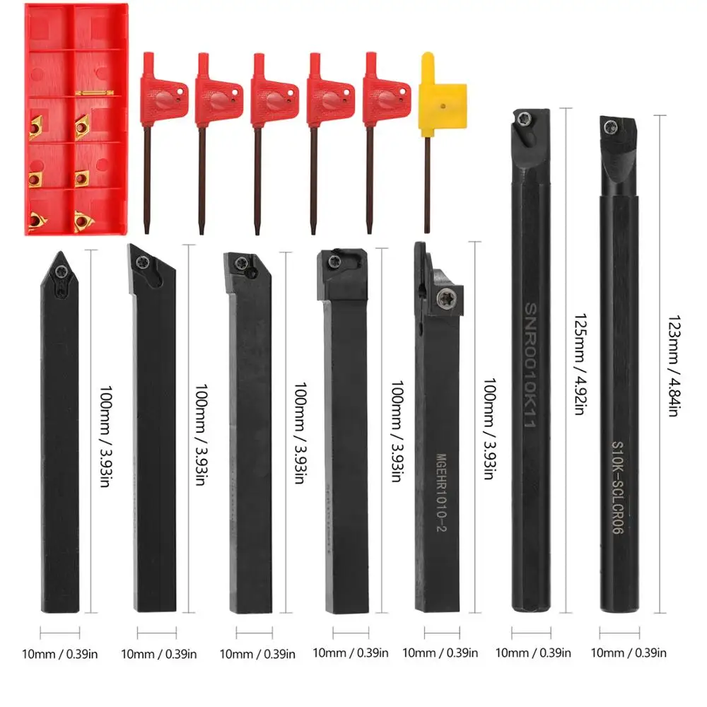 8mm/10mm/12mm/16mm Shank Lathe Turning Tool Holder Boring Bar Lathe Tool Lathe Cutter CNC Metal Turning Rod Holders and Inserts