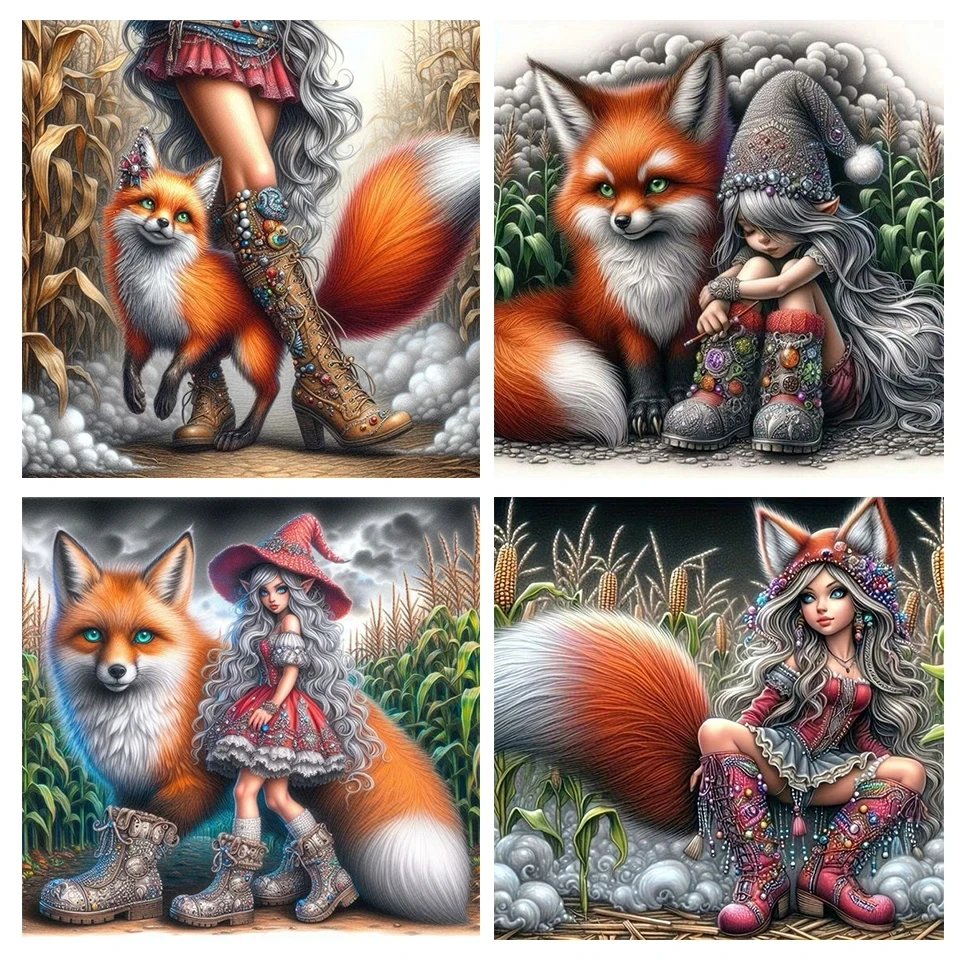 Diamond Mosaic 5D Punk Cool Boots Diy Diamond Painting New  Girl And Fox Full Square Round Animal Collection Handmade Hobby