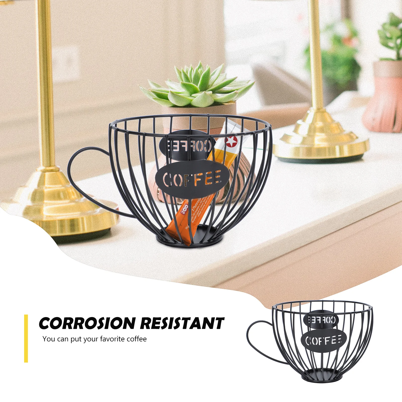 

1Pcs Creative Coffee Cup Shaped Iron Fruit Basket Snack Storage Serving Basket Compact Size Snack Container Fruit Container