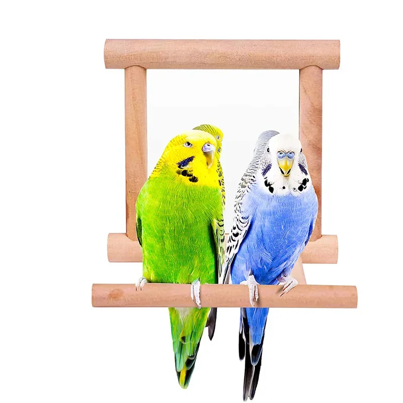 Wooden Pet Toy Mirror Fun Brid Toy for Cockatiel Parrots Small Birds Parrot Toys Pet Parrots Climb Accessories