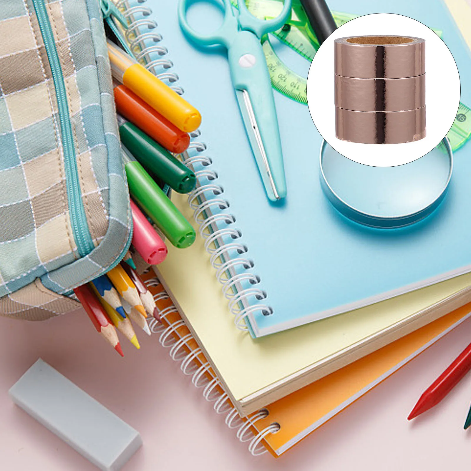 เทปวาชิเมทัลลิกตกแต่ง 3 ม้วน กระดาษฟอยล์สีทอง เทปกาวสำหรับสมุดภาพ งานประดิษฐ์ DIY เครื่องเขียน กระดาษฟอยล์ตกแต่ง