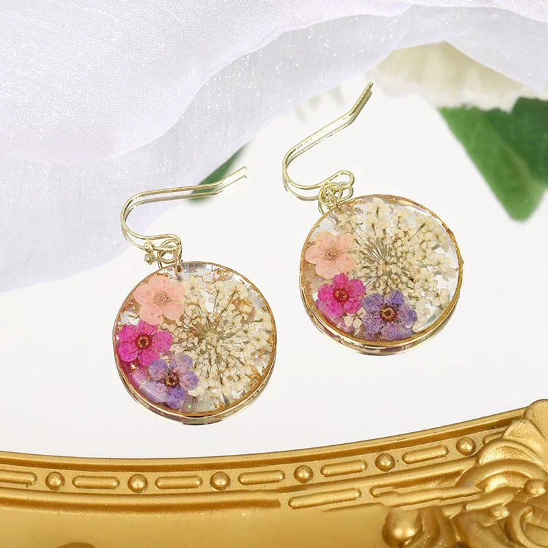 Handmaking Pressed Flower Earring Creative Epoxy Resin Natural Flower Earring Cute Floral Earring Wholesale Custom Accessories