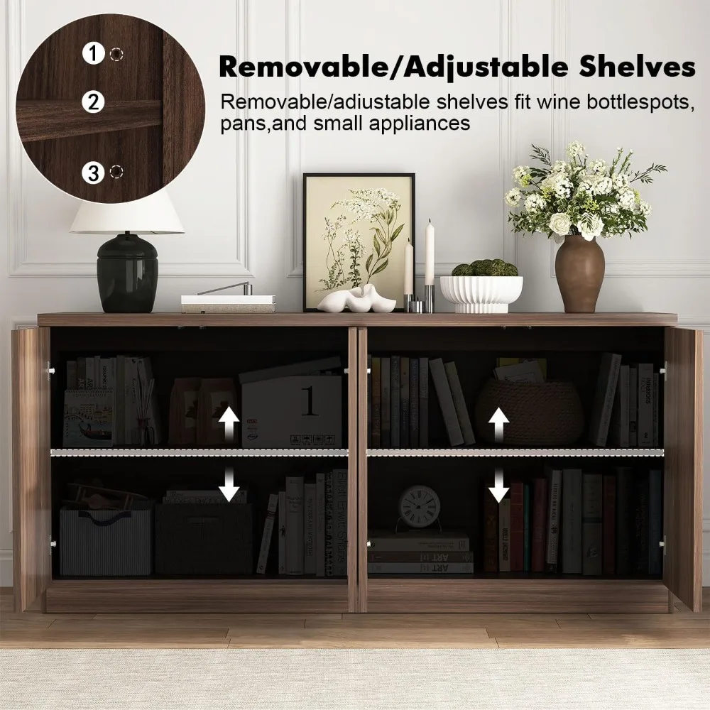 خزانة جانبية مع 4 أبواب وأرفف قابلة للتعديل، خزانة بوفيه كبيرة جدًا، خزائن وحدة تحكم حديثة من Credenza Accent #3