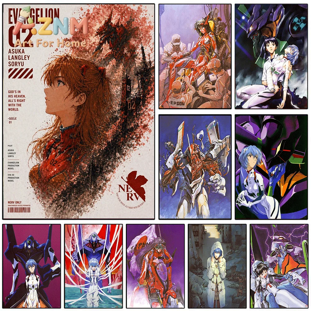 Neon Genesis Evangelion Anime Canvas Wall Art, Asuka Langley Soryu EVA-02 NERV Vintage Poster, Unframed Canvas Painting for Be