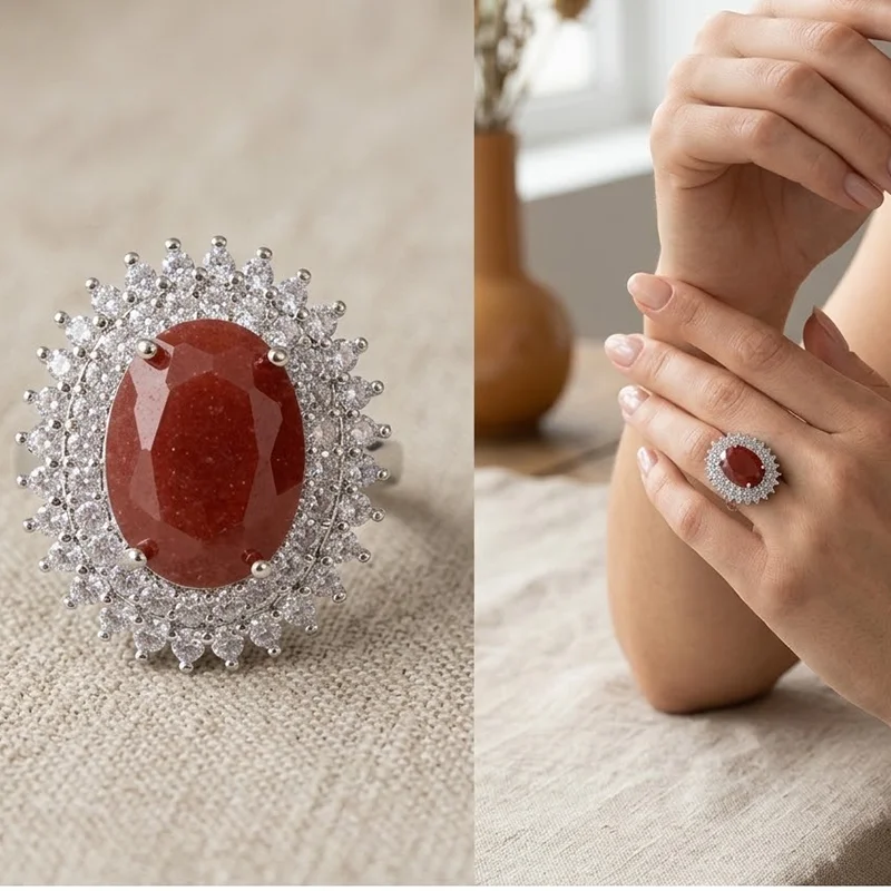 26x23mm Eye Catching Big Gemstone Real Red Ruby Green Emerald Blue Sapphire White CZ Women Engagement Silver Rings