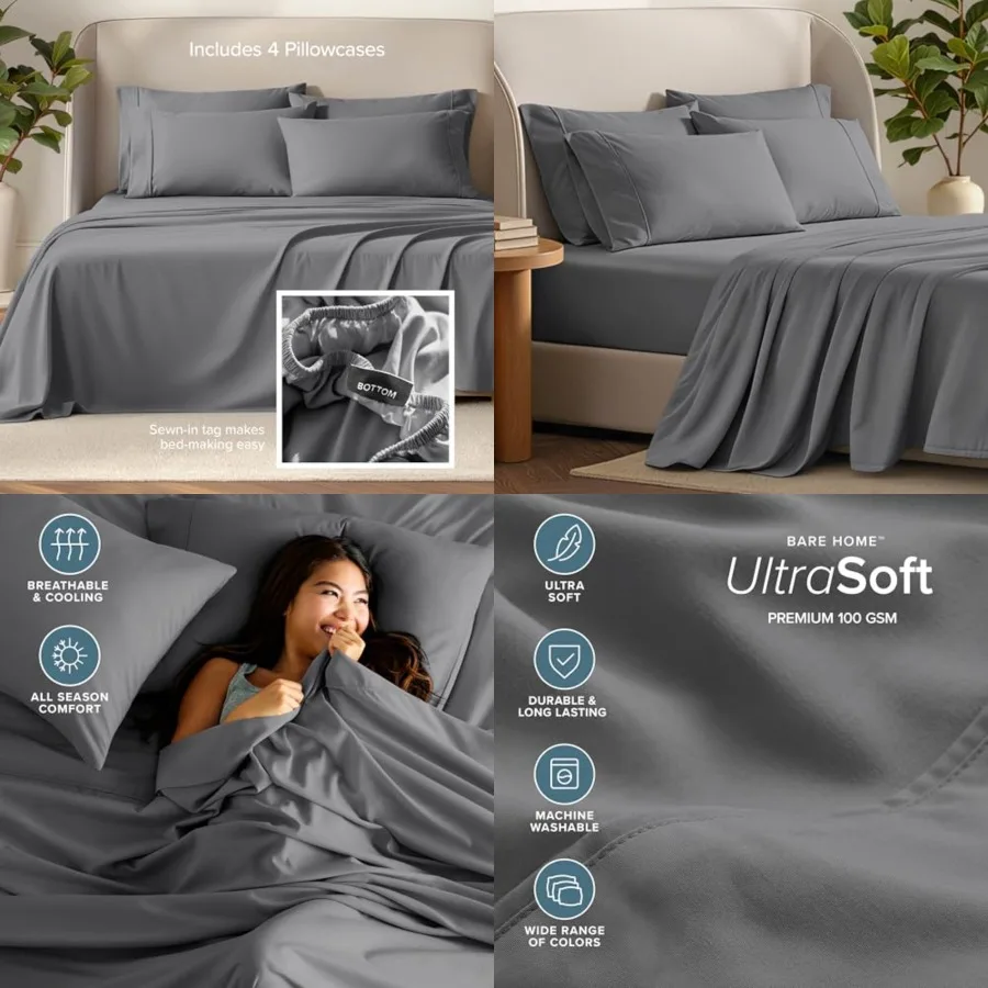 

Hotel Luxury Sheet Set, Extra Soft - 6 Pcs Set - Deep Pockets - Easy Fit - Cooling Breathable - Wrinkle, Fade, Stain Resistant