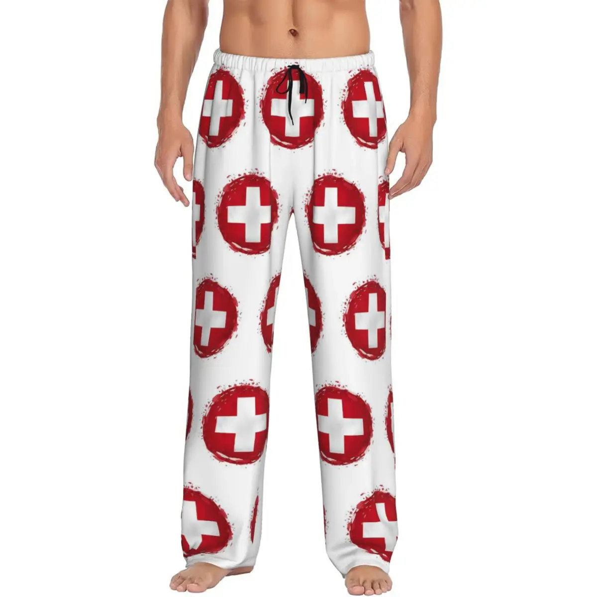 Custom Swiss Switzerland Flag Pajama Pants Men Sleepwear Sleep Lounge Bottoms with Pockets