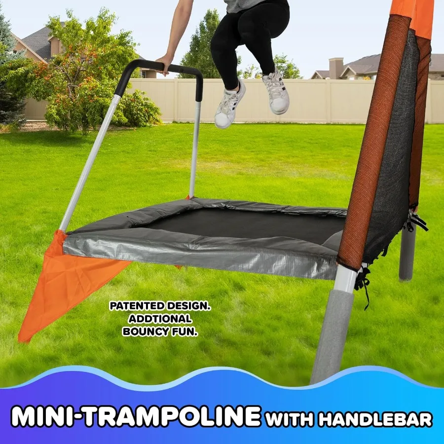 Metal Swing Set with 2 Swings, Rocking Horse, Mini-Trampoline, on Slide, & Bonus Anchor Kit, for Kids 3-8