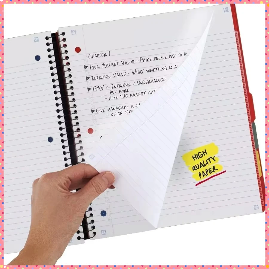 究極の5科目大学ノートブック（アプリ付き）、200枚の罫線入りページ（タブ付き）、学生向け、講義ノートや整理に最適。