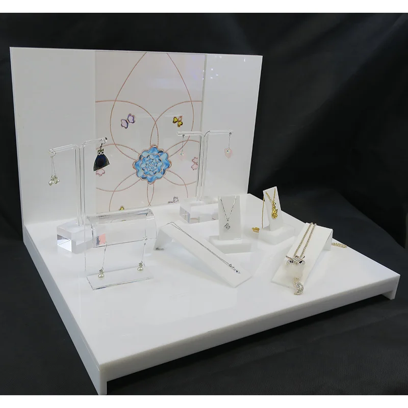 custom.Custom White Jewelry Shop Counter Exhibitor Rack Acrylic Jewellery Display