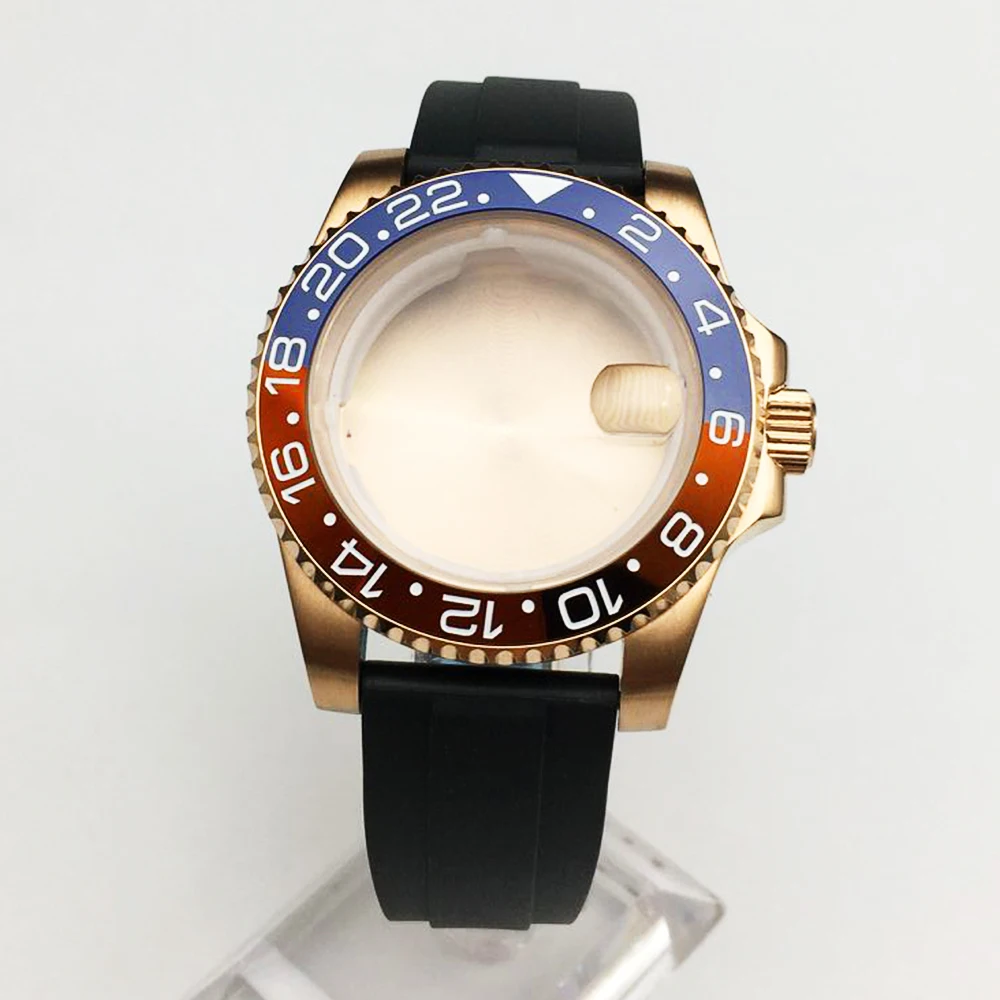 40 مللي متر اكسسوارات الساعة حاوية من الفولاذ المقاوم للصدأ مجموعة كاملة + حزام استبدال الياقوت الزجاج 8215/8205 حركة