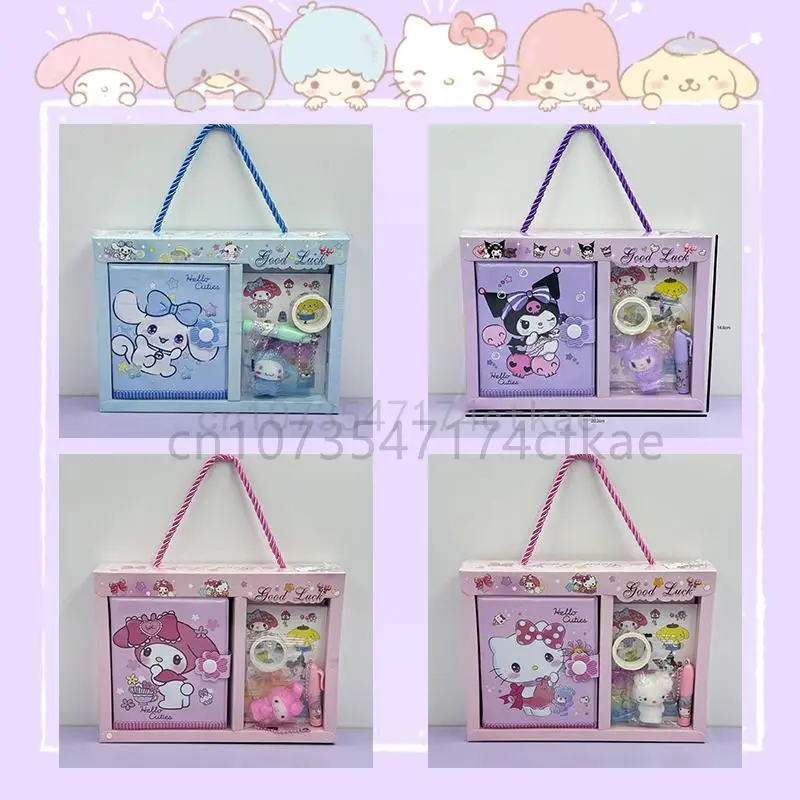 Kawaii Sanrio Hello Kitty Kuromi Cinnamoroll Guka Ledger Gift Box Sticker Notebook Stationery Set Student Supplies Birthday Gift