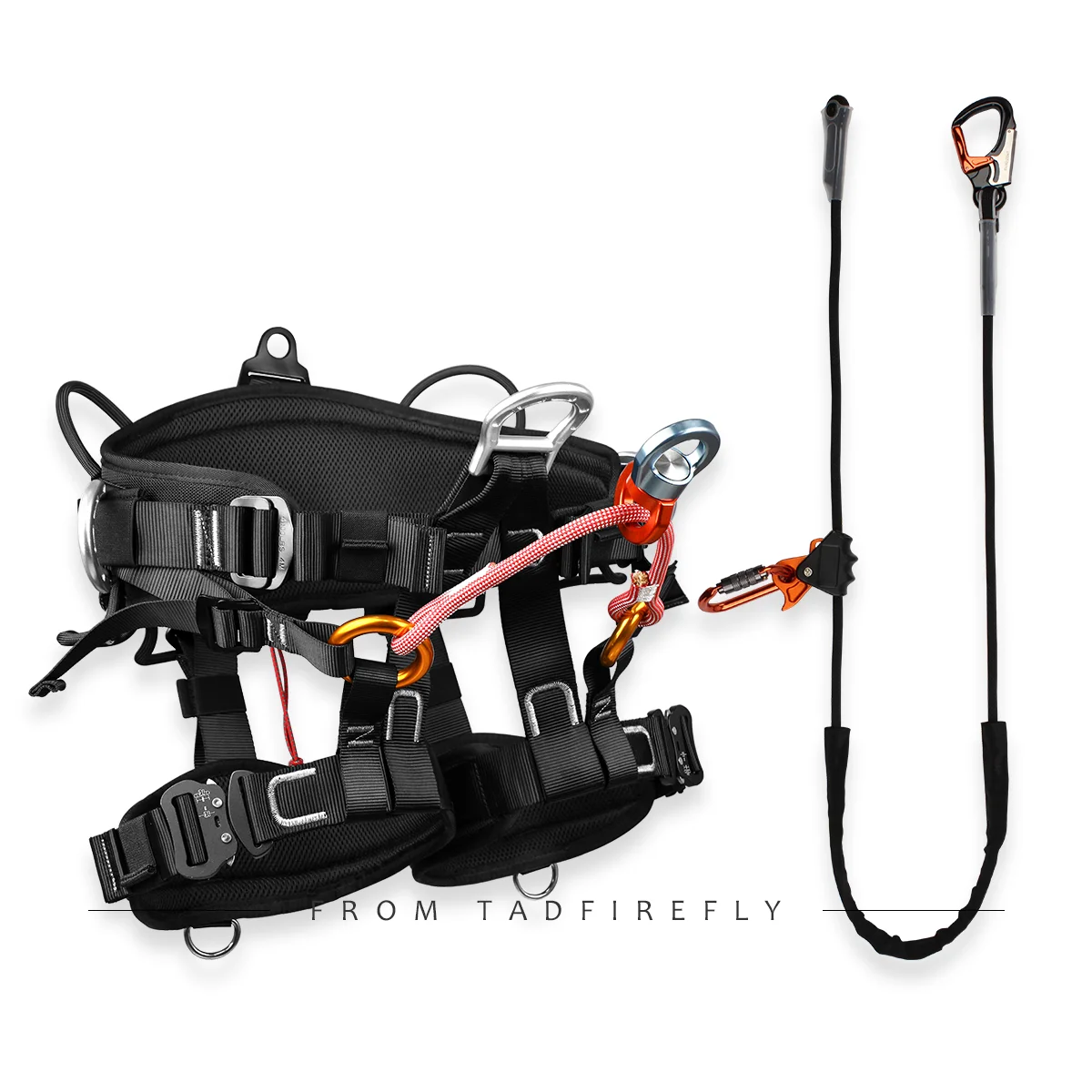 

Tree Climbing Saddle and Work Positioning Lanyard Black Arborist Sit Harness Fall Portection