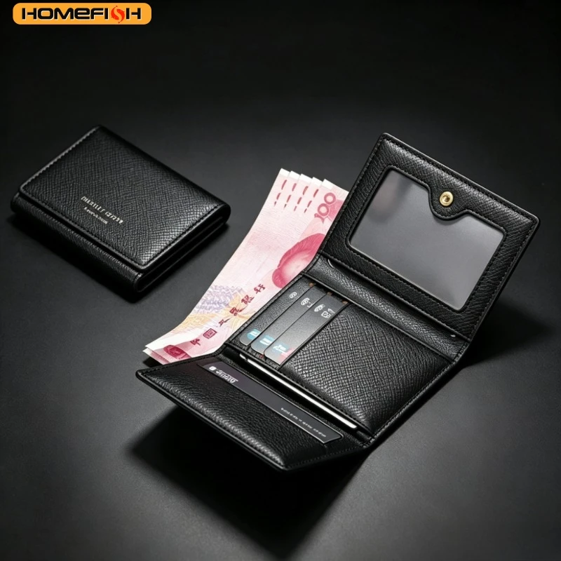 Fashion Leather Men Card Wallets Large Capacity Solid Color Male Purse Multi-card Multifunctional Photo Holder Women image 2