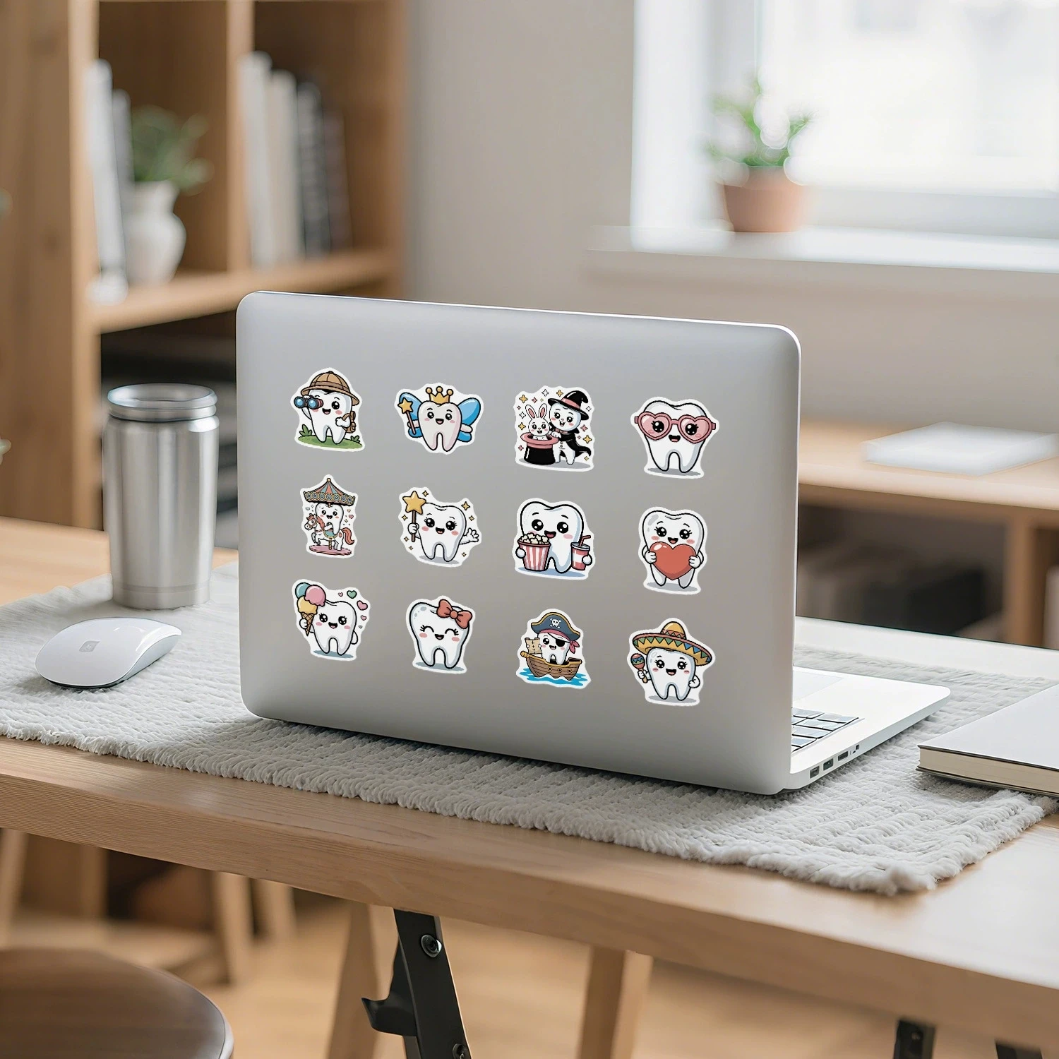 50/100PCS Cute Tooth Graffiti Stickers Water Cup Computer Waterproof Decoration Stickers Cartoon Tooth Stationery Stickers