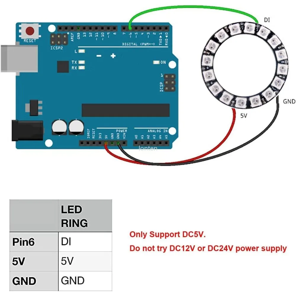1 PC 16 Bits WS2812 RGB LED Ring 16X Full Dream Color Light LED ith Integrated Drivers Individual Addressable LT-DZ0010