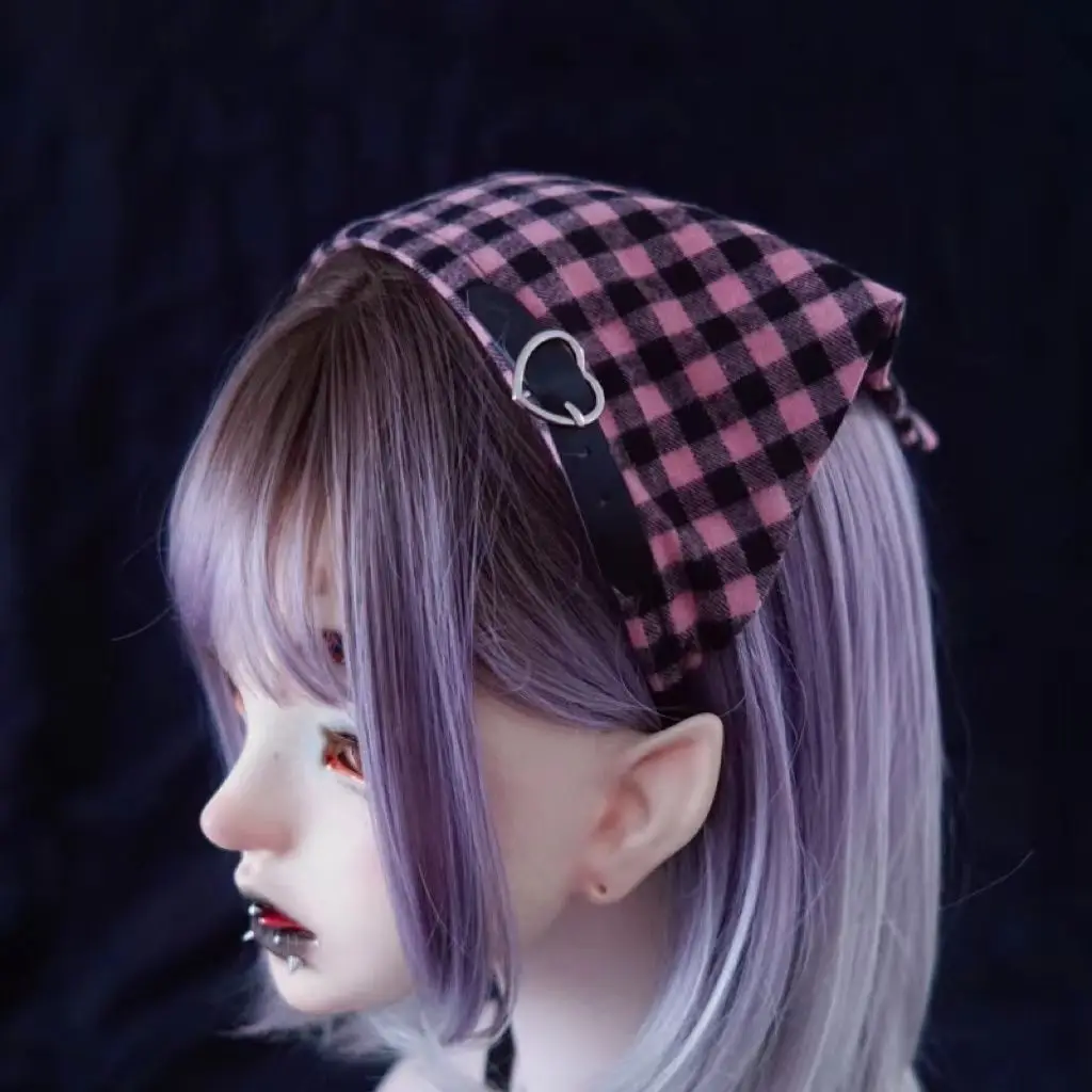 vintage American triangular scarves hair bands subcultures earth coolness millennial dark black JK hot girl pink plaid headwear