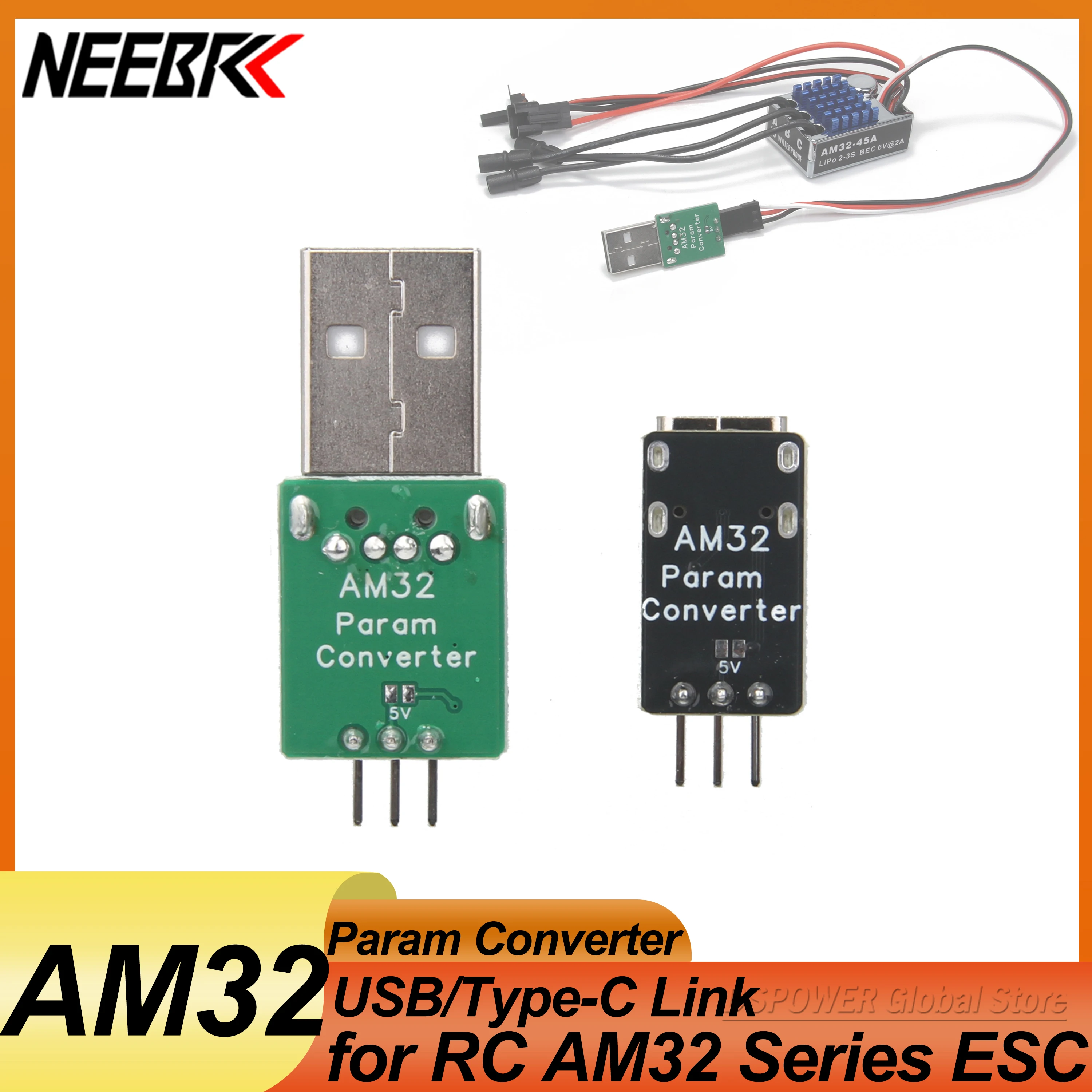 AM32 40A 45A 65A 80A ESC USB/Type-C Link Programmer Param Adapter for RC Car Crawler Drone MN Axial TRX4 SCX10 Firmware Upgrade