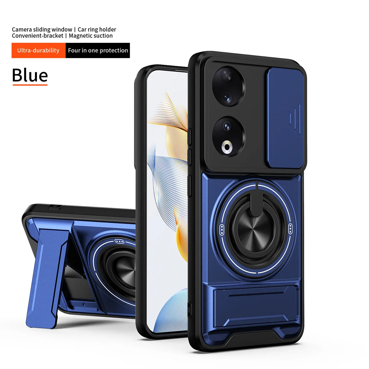 Ringhalter-Hülle für Huawei Honor 90 5G, magnetischer Ständer, Linsenschutz, Schutzhülle für Honor 90 Lite, stoßfeste Handyhülle. – Detail 16