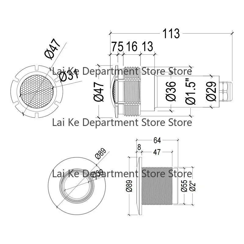 316L SS Cool White Underwater Pool Light for Fiberglass Pool, North American Niche Compatible, Custom 15/30/45M Wir