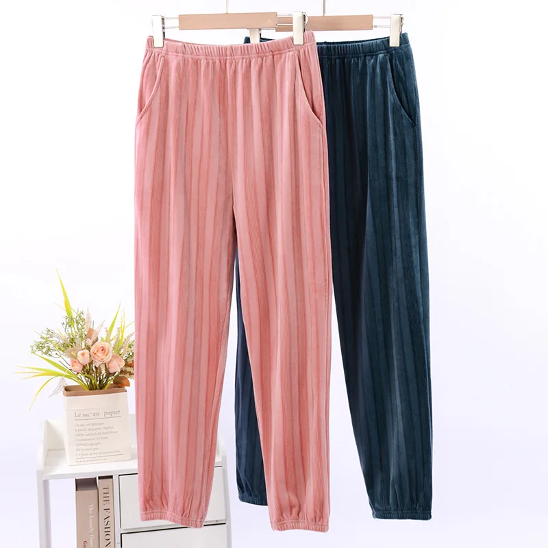 

M-3XL Thick Winter Sleepwear Pant New Loose Warm Thin Velvet Autumn Homewear Sleep Bottoms Night Lounge Pajamas Trousers Men