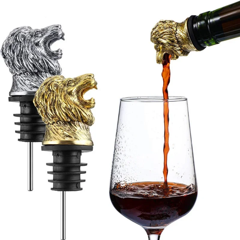 Creative Zinc Alloy Lion\'s Head Pour Spouts Vodka Red Wine Whiskey Wine Mouth Fresh Bottle Stopper Gift Decoration