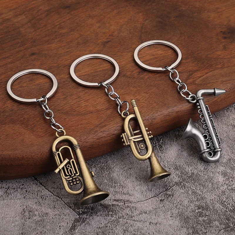 Saxophone Pendant Keychains for Men Women Fashion Alloy Musical Instruments Jewelry Horn Car Keyring Fine Father\'s Day Present