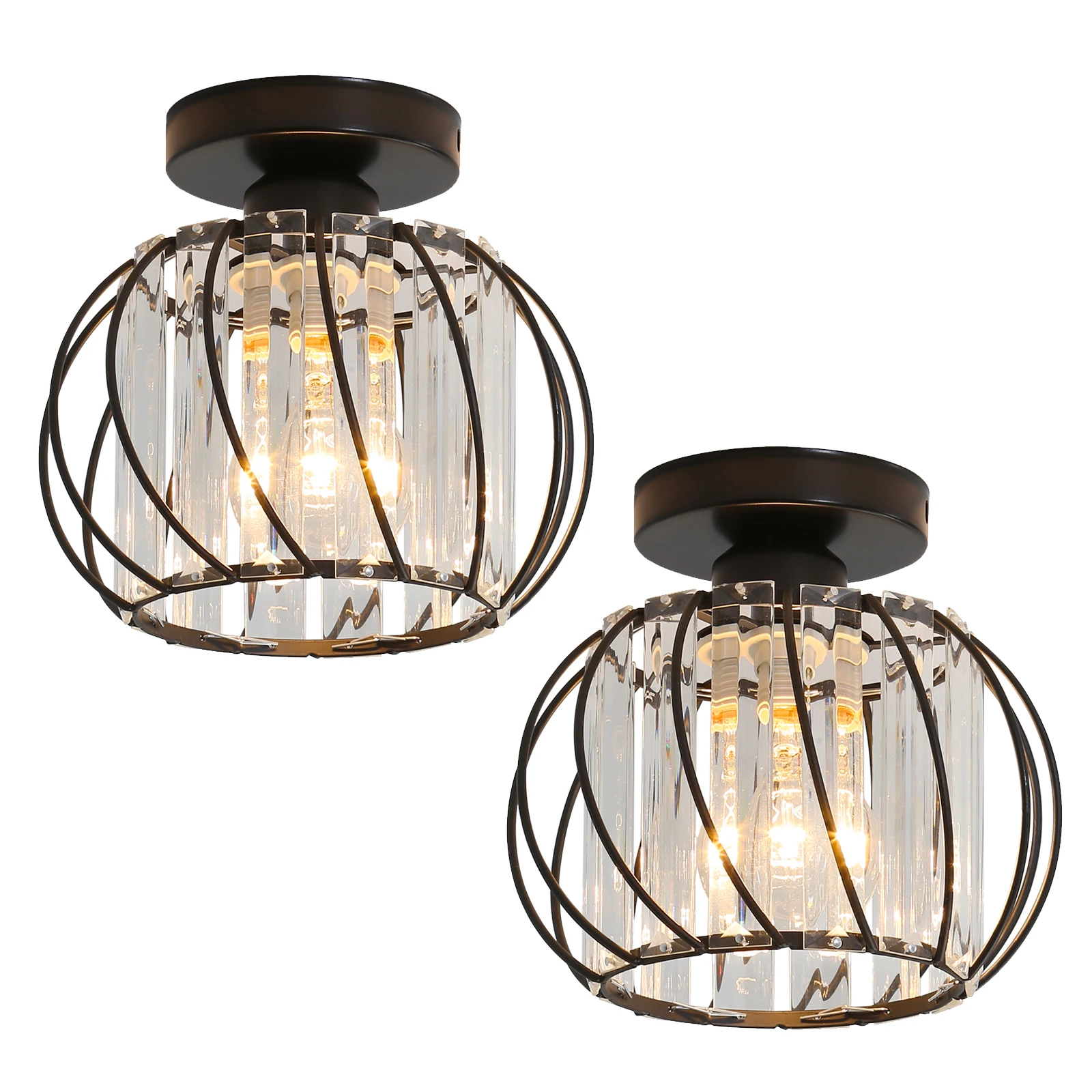 2 Packs E27 Ceiling Lamp, Mini Glass Ceiling Light, Semi Recessed Ceiling Lamp for Kitchen, Dining Room, Bedroom, Hallway